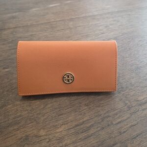 Tory Burch Saffiano Leather Orange Sunglasses Case with a Magnetic Closure